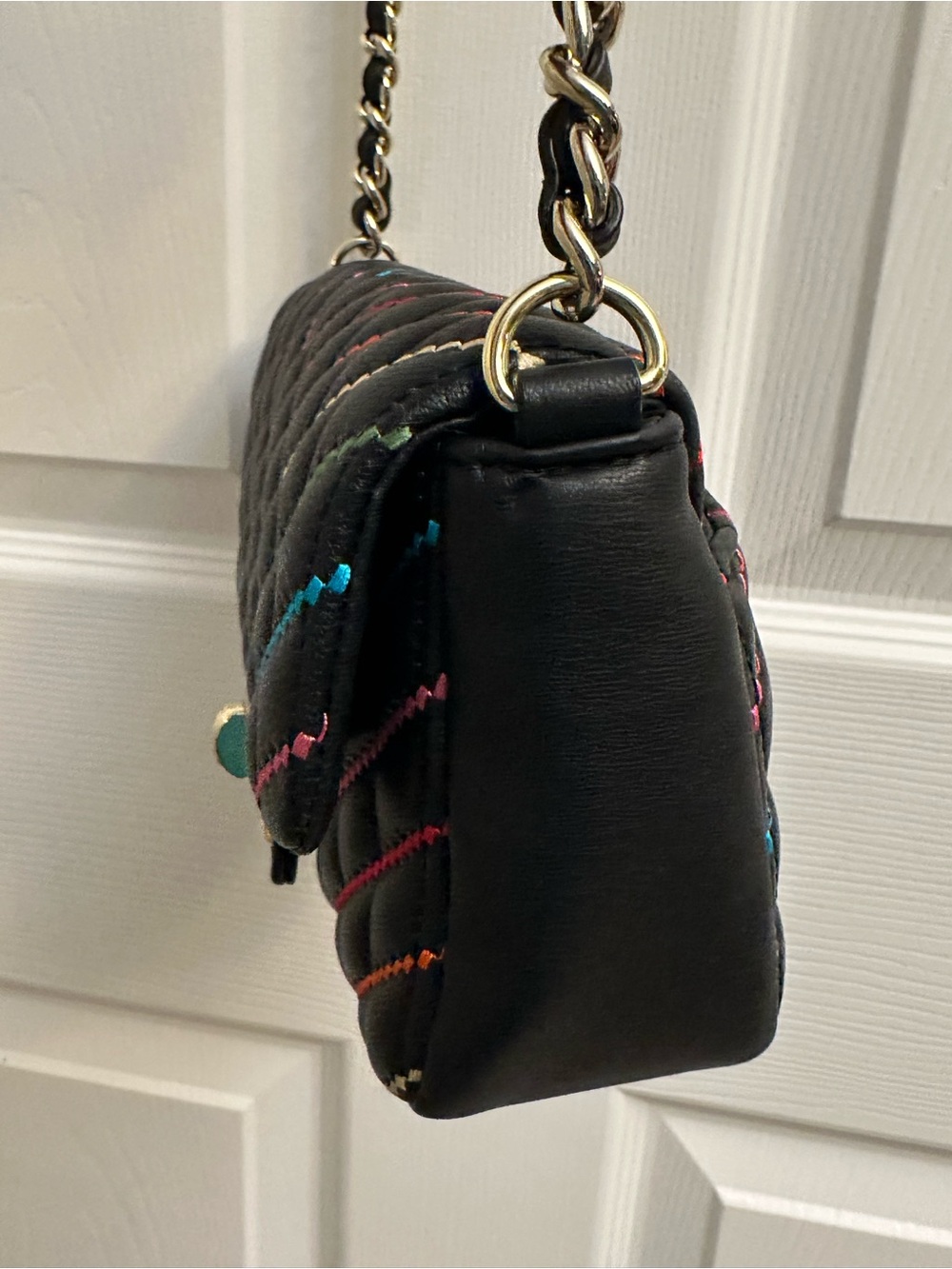 Karl Lagerfeld Black Quilted Crossbody Bag with Multicolor Stitching - Picture 4 of 16